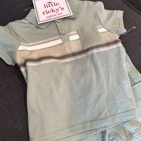 Green 3 piece Polo Shirt Set 24 months - Picture 4 of 6